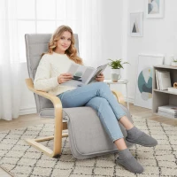 HOMCOM Poltrona Relax com Apoio para os Pés Ajustáveis Poltrona Estofada em Tecido com Estrutura de Madeira 66,5x94x100 cm Cinza Claro(m-7)