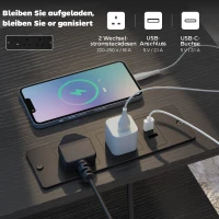 HOMCOM Stolik kawowy/Stolik boczny ze stacją ładującą, stalowa rama, porty USB-C, szuflady, haczyki, 40cm x 30cm x 60cm Czarny(m-5)