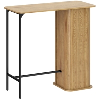 HOMCOM Mesa alta para comer de pie, mesa de bar con 3 estantes de almacenamiento y patas de metal, 112x50x106cm, madera natural