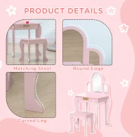 HOMCOM Kids Dressing Table Set, with Mirror and Drawer - Pink(m-6)
