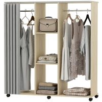 HOMCOM Mobiler Kleiderschrank Aufbewahrungsmöbel 6 Rollen 120L x 40l x 128H cm in Naturholz(m-7)