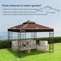 Outsunny 3x3m Garden Gazebo Cover UPF30+ 2-Tier Polyester in Coffee(m-3)