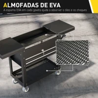 HOMCOM Carrinho de Ferramentas com Rodas Carrinho de Oficina Móvel com Tampa Deslizante 2 Gavetas com Fecho Bandeja 77,5–130x38x80 cm Preto(m-7)