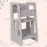 HOMCOM Kids Step Stool, with Adjustable Platform and Non-Slip Mat – Grey(m-3)