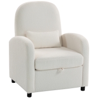 HOMCOM Fauteuil Moderne avec Espace Contenant Escamotable et Coussin, Revêtement en tissu Teddy, 76x77x95 cm, Crème