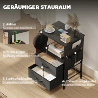 HOMCOM Stolik kawowy/Stolik boczny ze stacją ładującą, stalowa rama, porty USB-C, szuflady, haczyki, 40cm x 30cm x 60cm Czarny(m-6)