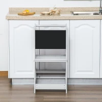 HOMCOM 2 in 1 Kids Kitchen Step Stool with Safety Rail Toddler Steps with Chalkboard for Kitchen Bathroom, White(m-10)