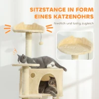 PawHut Kratzbaum 160 cm Katzenturm mit Hängematte, Leiter, Höhle, 2 Plüschballen, Sisalstämme, 48 x 48 x 160 cm, Beige(m-5)