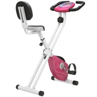 HOMCOM Heimtrainer Fahrradtrainer klappbar Magnetisch Hometrainer Fahrrad mit LCD Monitor, 8 stufig einstellbarem Magnetwiderstand, Platzsparend Fitnessbikes für Zuhause Rosa+Weiß(m-1)