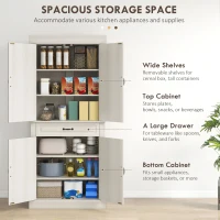 HOMCOM Tall Kitchen Cupboard, Kitchen Pantry Cabinet with Drawer, Shelves, White(m-4)