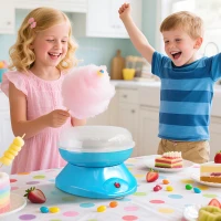 HOMCOM Máquina de Algodón de Azúcar en Casa de Polipropileno Acero Inox. y Aluminio 450W-550W para Fiestas 27x26x18 cm Azul(m-7)