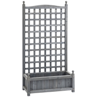 Outsunny Garden Planters with Trellis for Climbing Vines, Wood Raised Beds for Garden, Flower Pot, Indoor Outdoor, Grey