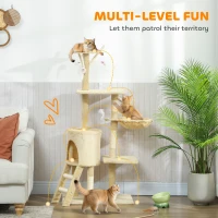 PawHut Cat Tree for Indoor Cats 135cm Cat Tower Scratching Post Kitty Scratcher Climbing Tower with Ladder, Beige(m-4)