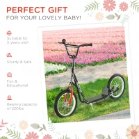 HOMCOM Kick Scooters for Kids with Adjustable Height, Anti-Slip Deck, Dual Brakes, Rubber Tyres, for Boys and Girls Aged 5+ Years Old - Black(m-8)