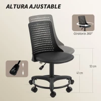 HOMCOM Silla de Escritorio sin Brazos Silla de Oficina Giratoria con Respaldo Hueco Altura Ajustable Negro(m-6)