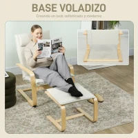 HOMCOM Sillón con Reposapiés Sillón Lectura con Respaldo Alto Reposacabezas Extraíble Patas de Madera y Tapizado en Lino Crema(m-4)