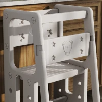 HOMCOM Kids Step Stool, with Adjustable Platform and Non-Slip Mat – Grey(m-9)