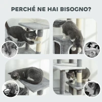 PawHut Albero Tiragraffi per Gatti con 2 Casette, Rampa, Trespoli e 4 Palline, 48x40x165 cm, Grigio e Bianco(m-8)