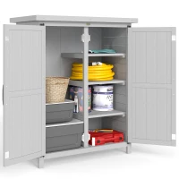 Outsunny Armadio da Giardino in Legno per Attrezzi, con 4 Ripiani 2 Porte, 75x40x90 cm, Grigio(m-7)