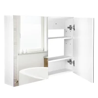 HOMCOM Double Door Wall Mounted Glass Mirror Cabinet Modern Storage Unit Bathroom Shelf Organiser Waterproof Wooden Frame 80Wx15Dx60H(cm)(m-10)