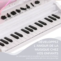 AIYAPLAY Piano enfant électronique 32 touches multifonctions avec micro haut parleur tabouret couvercle lumineux LED blanc(m-8)