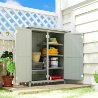 Outsunny Adăpost de grădină dulap 3 rafturi 2 uși acoperiș din tablă galvanizată etanș lemn masiv 75 x 40 x 90 cm gri(m-5)
