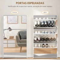 HOMCOM Sapateira Estreita com Espelho para 9 Pares de Sapatos para Corredor Espaços Reduzidos 65x17x114,5 cm Branco(m-5)