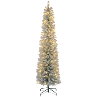HOMCOM Albero di Natale Innevato con 405 Rami e Luci LED Bianche in Plastica e Metallo, Ø57x210 cm, Verde(m-1)