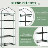 Outsunny Invernadero de Exterior con 4 Estantes, Invernadero Pequeño con Puerta Enrollable, Marco de Acero y Cubierta de Plástico, Anti-UV para Plantas, Macetas, Flores, 70x50x160 cm, Transparente(m-6)