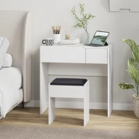 HOMCOM Tocador de Maquillaje con Taburete Mesa de Maquillaje con Espejo Tapa Abatible y Cajas 80x40x79 cm y 40x30x40 cm(m-7)