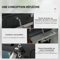 Outsunny Barbecue au charbon de bois bac à charbon réglable, couvercle, thermomètre, tablettes, à roulettes, en acier inoxydable(m-6)