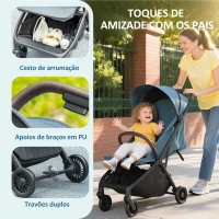 AIYAPLAY Carrinho de Bebé Dobrável com Encosto Reclinável Apoia-Pés Ajustável Capota Arnês de 5 Pontos 87x50x103 cm Azul Escuro(m-6)