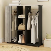 HOMCOM Guarda-roupa com cabideiro Móvel 6 rodízios 120L x 40l x 128H cm em madeira Preto(m-5)