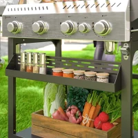 Outsunny Barbecue a gas, 4 bruciatori principali, 1 bruciatore laterale, 1 ripiano scaldavivande, 135 x 55 x 103 cm, Nero(m-5)