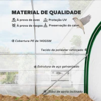 Outsunny Estufa de Exterior 6x3x2 m Estufa de Túnel com Porta Enrolável 8 Janelas com Rede Cobertura PE 140g/m² Estrutura em Aço Branco(m-5)