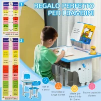 HOMCOM Banco Scuola con Sedia ad Altezza Regolabile e Luce per Bambini 6-12 Anni, Acciaio e MDF, Grigio(m-4)