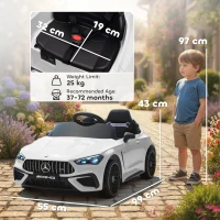 AIYAPLAY Auto elettrica per bambini, design Mercedes, motori 12V, telecomando, luci LED, musica, per bambini 3-6 anni, Bianco(m-3)