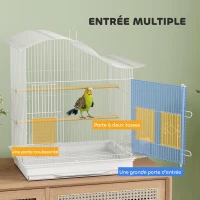 PawHut Cage à oiseau volière avec 4 portes, 2 perchoirs, plateau coulissant, pour inséparables perruches 4,7,5x36x54,5cm, blanc(m-5)