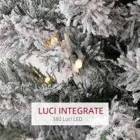 HOMCOM Albero di Natale Innevato con 405 Rami e Luci LED Bianche in Plastica e Metallo, Ø57x210 cm, Verde(m-5)