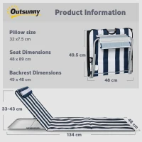 Outsunny Folding Sun Lounger Garden Lounger with Head Pillow Lounger with 5-Position Adjustable Backrest Carrying Bag Blue(m-3)