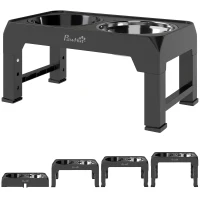 PawHut Raised Dog Bowl, Foldable Elevated Dog bowls with Slow Feeder, 4 Adjustable Heights, for Small Medium Large Breeds(m-1)