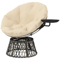 Outsunny Poltrona Papasan in rattan, girevole 360°, con cuscino, Diametro 90 cm, Beige(m-1)