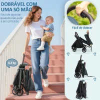 AIYAPLAY Carrinho de Bebé Dobrável com Encosto Reclinável Apoia-Pés Ajustável Capota Arnês de 5 Pontos 87x50x103 cm Azul Escuro(m-5)