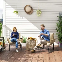 Outsunny Set mobili da giardino in polyrattan, mobili per balcone outdoor per 2 persone, 3 pezzi con 2 sedie, tavolino, cuscini(m-4)