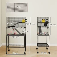 PawHut Gabbia per criceti, recinto per piccoli animali a 3 livelli, ruota, rifugio, piattaforme, rampe, ciotola, borraccia, accessori, acciaio, plastica, Nero(m-3)