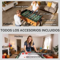 SPORTNOW Mesa Multijuegos 5 en 1 con Futbolines para Niños Billar Ping-pong Hockey y Baloncesto 134x108x144 cm Natural y Negro(m-6)