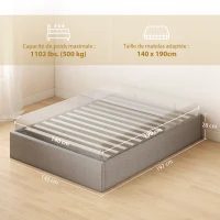 HOMCOM Cama con arcón 140 x 190 cm, estructura de cama doble tapizada, somier de lamas de madera, almacenamiento oculto, sin ruido, gris(m-3)