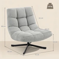 HOMCOM Poltrona girevole lounge con seduta ampia, effetto chenille idrorepellente, gambe incrociate in acciaio, Grigio chiaro(m-3)