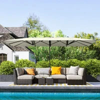 Outsunny Ombrellone a doppia faccia, 451 x 264 cm Ombrellone con sistema a manovella, 12 stecche metalliche, Asta in alluminio, Bianco crema(m-4)