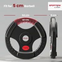 SPORTNOW Olympic Weight Plates, 2"/5cm Weight Disc Pair with Tri-Grips, 2 x 15kg Dumbbell Plates for Weightlifting and Strength Training Home Gym Fitness Workout, Black(m-3)